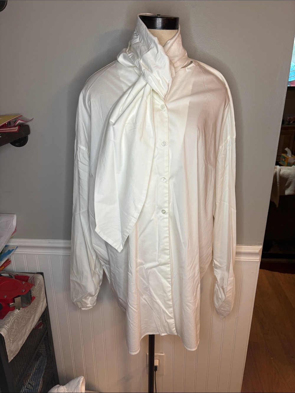 Women's White Tie-Neck Blouse
